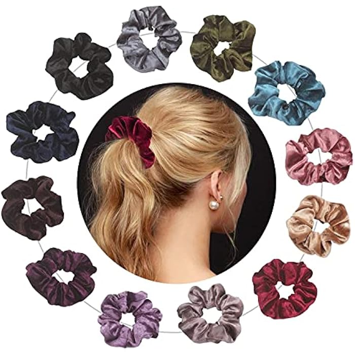LayYun Velvet Hair Scrunchies Set, Soft Elegant Hair Bobble Elastics Hair Scrunchy Hair Bands Headbands Women Scrunchies Bobbles Hair Ties, 12 Colors (12 Pack) - Image 1